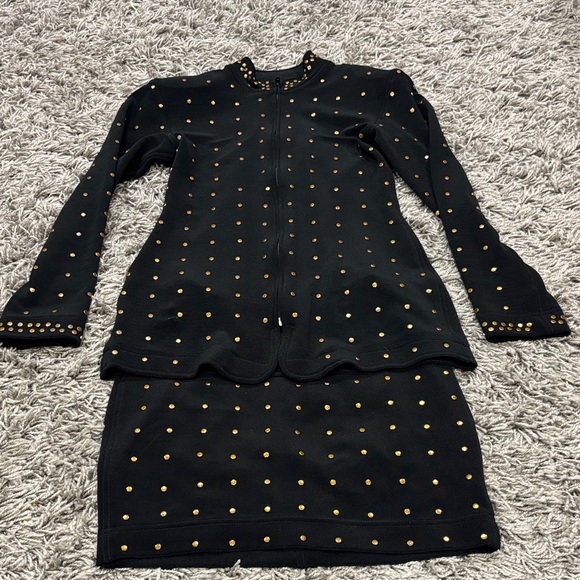 Tadashi Shoji Black and Gold Studded Two-Piece Set